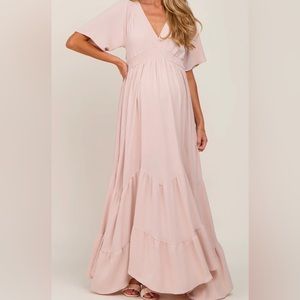 Light pink maternity maxi dress